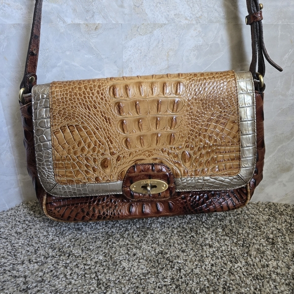 Brahmin Tan and Silver Crocodile Crossbody Bag - Picture 1 of 13